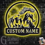 Custom Horses Metal Sign With Led Lights: Personalized Name Decor. Fixed Price $59.40.
