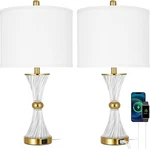 Elegant 25" Crystal Glass Table Lamps Set Of With Usb Ports - Gold & White. Fixed Price $94.99.