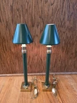 Pair Of Vtg Underwriters Laboratories 18" Green & Brass Column Table Lamps Mcm. Fixed Price $125.00.