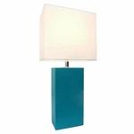 Elegant Designs LT1025-TEL White Fabric Shade Modern Teal Leather Table Lamp. Fixed Price $54.95.