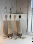 Set Of Threshold Coastal Rope Burlap Table Lamps Wood Base 26 AF50513. Fixed Price $36.61.