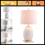 25.5" Modern Diamond Textured Glass Table Lamp, Gold Leaf Base, Led Bulb, White. Fixed Price $153.99.