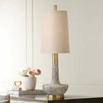 Modern Table Lamp 30 3/4" Tall Faux Stone Ivory Brass Drum Shade For Living Room. Fixed Price $314.40.