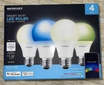 Merkury Innovations Dimmable 75W Equivalent Wi-fi Smart Bulb, Color, (4 Pack). Fixed Price $24.99.