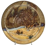 Beautiful Studio Pottery Stoneware Plate Earth Tones Boho Fossil Leaf Signed. Fixed Price $21.99.