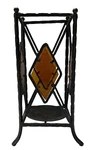 Mcm Cast Metal Iron Black Candle Holder Stained Glass Diamond Inserts Read. Fixed Price $47.00.