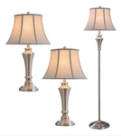 Floor Table Lamp Bedside, Brushed Nickel Finish, Geneva Taupe Fabric Shade,. Fixed Price $164.99.
