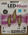 New Feit Electric Cfc Chandelier Led Dimmable 40 Watt Replacement - 3 Pack. Fixed Price $9.99.