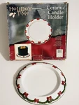 Holiday Time Ceramic Pillar Ribbon Wreath Design Candle Holder, 9". Fixed Price $14.80.