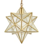 Brass Moravian Star Seeded Glass Pendant Lights Fixture 15 Inch. Fixed Price $165.00.