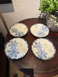Set 4 Studio Pottery Floral Plates Hand Painted Blue Gray Japanese Stoneware Art. Fixed Price $40.00.