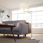 Kenroy Home 20941BS Theta Swing Arm Floor Lamp With Brushed Steel Finish, Modern. Fixed Price $108.75.