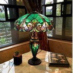 Tiffany Style Stained Glass Table Green Desk Lamps Double Lit Accent Light. Fixed Price $288.95.