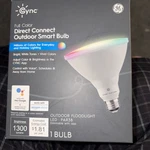 Ge Cync Smart Outdoor Floodlight Led Bulb, Dimmable, Full Color, PAR38, 10 Watt. Fixed Price $14.00.