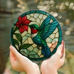 Hummingbird Stained Glass Style Suncatcher - & Flower Window Panel Gift Art. Fixed Price $24.99.