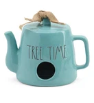 Rae Dunn Birdhouse Aqua With Burlap Bow Tree Time Ceramic Teapot. Fixed Price $15.00.