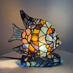 Tiffany Style Vintage Blue Angelfish Stained Glass Accent Table Lamp Decor. Fixed Price $199.99.