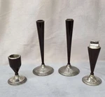 Vintage Modern Sterling Silver & Tapered Wood Candlesticks Table Smoking Set. Fixed Price $245.00.
