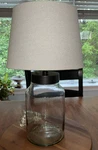 Rare Fillable Recycled Glass Table Bedside Lamp With Cross Weave Shade Unique. Fixed Price $39.99.