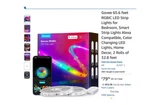 Govee 65.6 Feet Rgbic Led Strip Lights For Bedroom, Smart Alexa Com. Fixed Price $45.00.