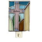 Stained Glass Night Light Holy Cross "believe" Home Wall Plug Easter Religious. Fixed Price $29.99.