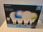 Merkury Innovations 4 Pack Of Dimmable 75W Equivalent Wi-fi Smart Bulb- Colors. Fixed Price $30.00.