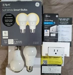 3-ITEMS New By Ge Soft White Smart Bulb Led A19 2-PC +cync Wi-fi Plug. Fixed Price $35.95.