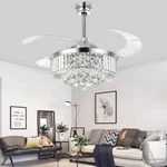 42" Silver Remote Invisible Ceiling Fans Lamps Crystal Led Chandeliers Lighting. Fixed Price $172.49.