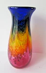 Signed Studio Glass Vase Multi-color Orange Pink Blue Artist? Wuaac?. Fixed Price $30.00.