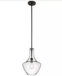 Kichler 42141CS Bronze Everly 11"W Pendant With Seedy Glass Shade. Fixed Price $129.99.