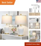 Chic 23" Ginger Jar Ceramic Lamps Set With Elegant Linen Shades - Indoor Use. Fixed Price $111.19.