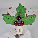 Stained Glass Holly Berry Night Light Christmas Holiday Decor Green Red Plug. Fixed Price $15.99.