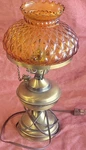 Amber Glass Table Lamp Metallic Finish Diamond Pattern Round Shade Knob Control. Fixed Price $38.47.