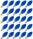 25 Pack - C7, Opaque Blue, 7W, E12 Candelabra Base Bulbs For String Lights. Fixed Price $12.99.