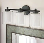 Royce 21 In. 3-LIGHT Black Vanity With White And Clear Glass Shade By Mano. Fixed Price $77.00.
