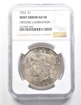 1922 Peace Silver Dollar Mint Error Obverse Lamination AU58 Ngc *1312. Fixed Price $195.95.