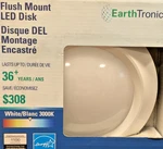 Earthtronics 6'' Flush Mount Led Disk Light Dimmable 1100LM 3000K DK011100306WH2. Fixed Price $9.00.