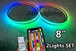 2PCS 8"CHASING Flowing Led Remote Bluetooth App Audio Speaker Rings Lights Set. Fixed Price $76.00.