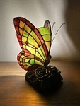 Stained Glass Night Light Green Red Butterfly Led Bulb Included 6"W*7"D*9"H. Fixed Price $79.99.