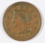 1852-P "liberty Head" One-cent Copper Coin, Braided Hair, Extra Fine. Fixed Price $75.00.