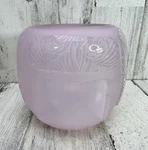 Signed Frosted Pink Ball Vase Studio Art Glass Floral Etched Swirl Wide Opening. Fixed Price $49.99.