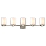 Oslo 5-LIGHT Vanity Light, Satin Nickel Finish, Double Glass Shades, Dimmable,. Fixed Price $116.17.