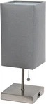 Simple Designs Usb Bedside Lamp, Nickel Base, Pull Chain, Gray Fabric Shade. Fixed Price $22.00.