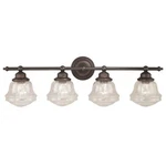 Vaxcel Huntley 4L Vanity, Oil Rubbed Bronze, Clear Seeded Glass - W0191. Fixed Price $309.99.