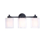 Royce 21 In. 3-LIGHT Black Vanity W/white & Clear Glass Shade By Manor B.. Fixed Price $74.40.