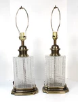 Pair Of Morris Greenspan Ice Glass And Brass Base Lamps Mid-century Modern. Fixed Price $247.20.