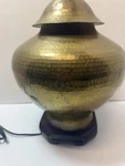 Paul Hanson 27 In Hammered Brass Urn Lamp Wooden Base Mcm 17 To Socket 10W. Fixed Price $215.01.