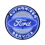 Authorized Ford Service Light Up Neon Garage Wall Sign In Steel Can 36"X36"X6". Fixed Price $1449.99.