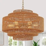 25.67" Gold Drum Rattan Chandelier Light Fixture 5-TIER Hand-woven Wicker Cha.... Fixed Price $363.14.