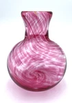 Handblown Studio Art Glass Vase, Bright Pink & Clear Swirl, Thick, Heavy. Fixed Price $12.00.